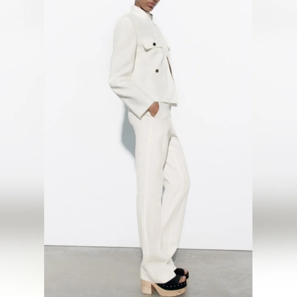 Zara full-length Flared Linen Blend Pants